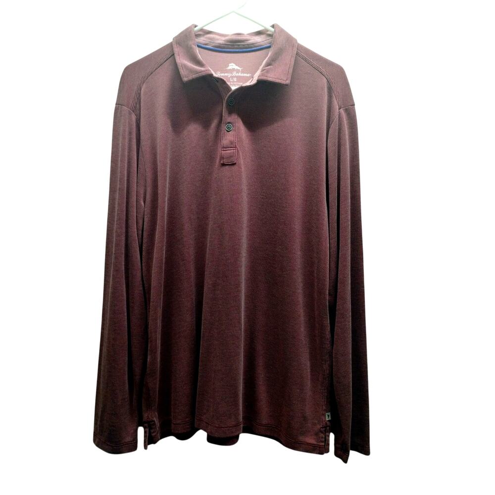 Tommy Bahama Men's Size Large Burgandy Long Sleeve Tencel Modal Blend Polo Shirt